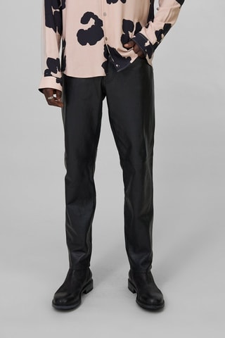 Pantalon slim en cuir d’agneau - Noir