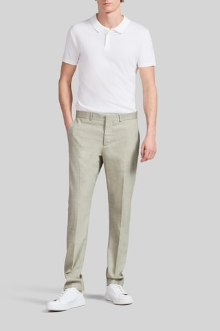 Pantalon slim en laine et lin - Pistache - IKKS