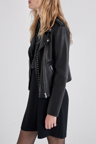 Veste en cuir d'agneau - Noir - IKKS