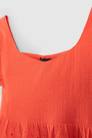 Blusa em linho e bordado inglês - Laranja - IKKS