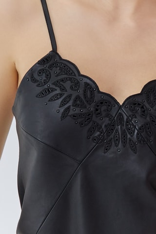 Top em couro de cordeiro - Preto