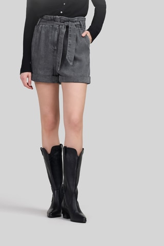 Calções direitos de ganga de cintura subida - Cinzento - IKKS