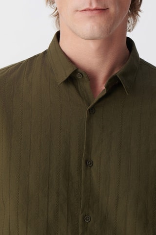 Chemise slim en coton biologique - Kaki - IKKS