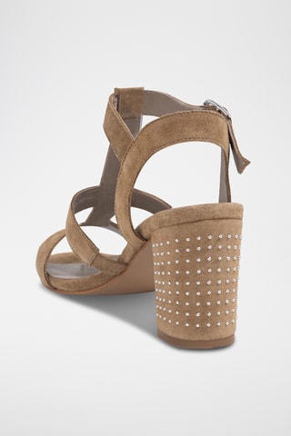 Sandálias de salto em couro de vitela nobuck - Camel - IKKS