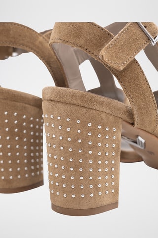 Sandálias de salto em couro de vitela nobuck - Camel - IKKS