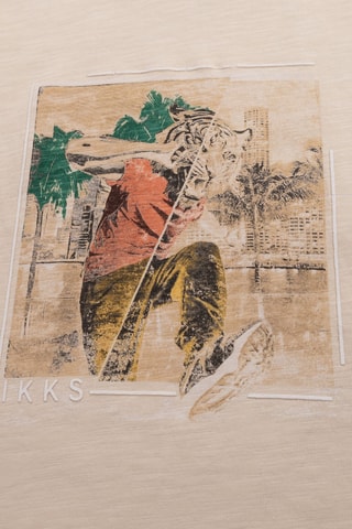 T-shirt em algodão biológico - Bege ­mesclado IKKS