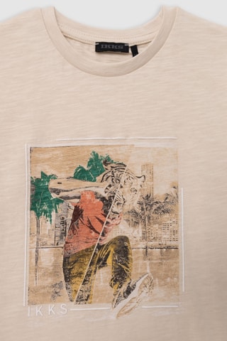 T-shirt em algodão biológico - Bege ­mesclado IKKS