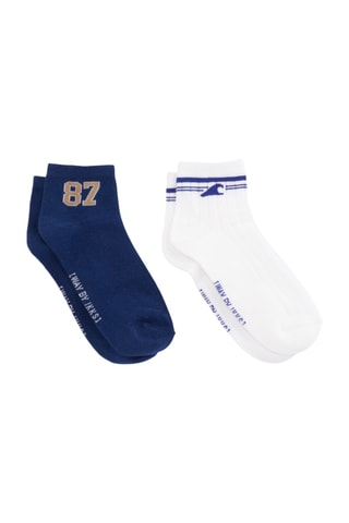 2 paires de chaussettes en coton biologique - Blanc et bleu cobalt - IKKS