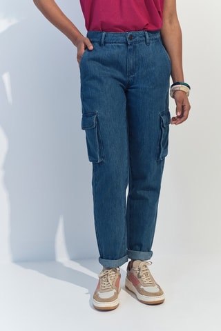 Jean carotte taille haute - Bleu pétrole - One Step