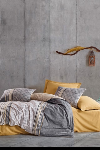 Parure de couette en coton 57 fils/cm² Nedra - 
Gris et beige