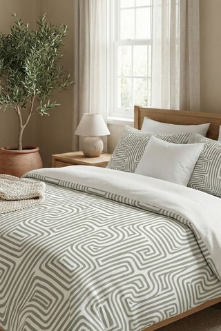 Parure de couette en coton - 57 fils/cm² - Vert clair et blanc