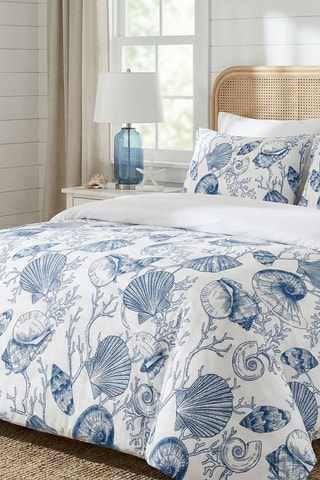 Parure de couette en coton - 57 fils/cm² - Bleu et blanc