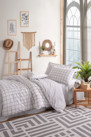 Parure de couette en coton 48 fils/cm² Artus - Blanc et gris