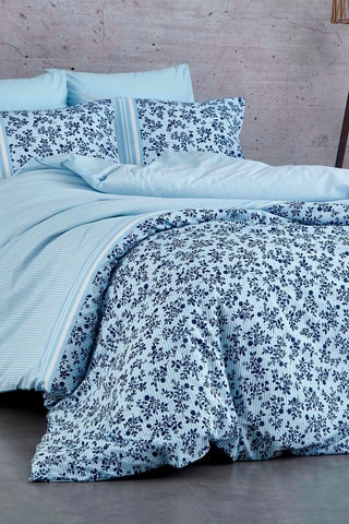 Parure de couette en coton 55 fils/cm² Lilyum - Bleu et bleu foncé