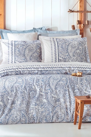Parure de couette en coton 56 fils/cm² Paisley - Bleu et blanc