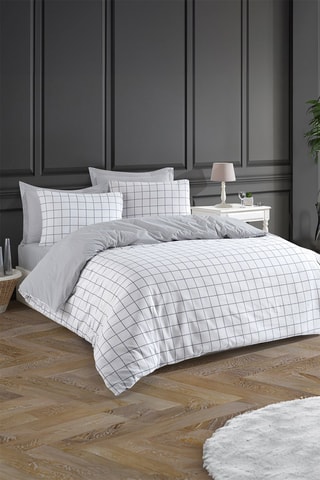 Parure de couette en coton 48 fils/cm² Artus - Blanc et gris