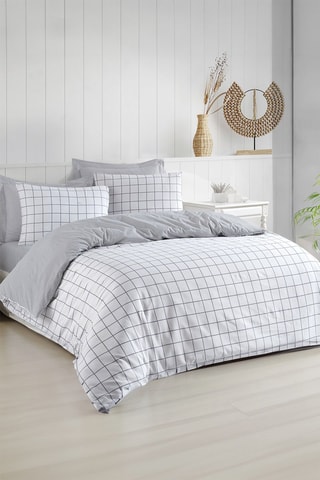 Parure de couette en coton 48 fils/cm² Artus - Blanc et gris