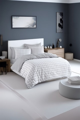 Parure de couette en coton 48 fils/cm² Artus - Blanc et gris