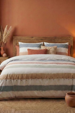 Parure de couette en coton - 57 fils/cm² - Blanc et beige