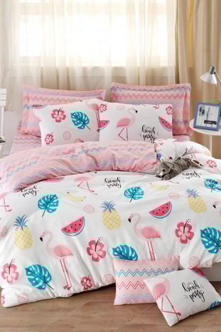 Parure de couette en coton 48 fils/cm² Kokteyl - Rose et blanc