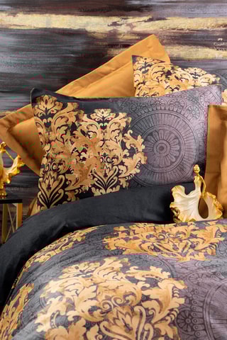 Parure de lit en satin de coton 82 fils/cm² Jadira - Anthracite et doré