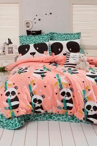 Parure de couette en coton 145 g/m² Panida - Rose et vert