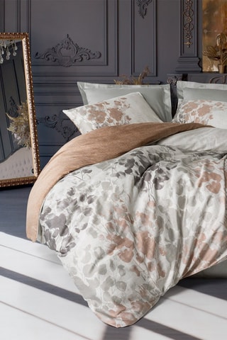 Parure de couette en satin de coton 82 fils/cm² Blatt - Gris et marron