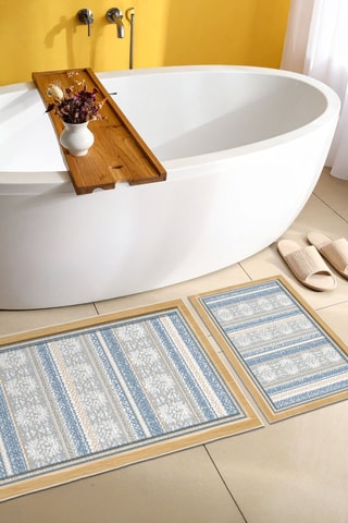 2 tapis de bain - Bleu - 50 x 60/60 x 100 cm