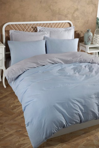 Parure de couette réversible en coton - 47 fils/cm² - Bleu clair et gris
