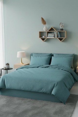 Parure de couette en coton renforcé 57 fils/cm² - Bleu pétrole