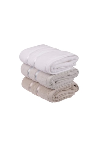 3 serviettes de toilette Dolce - Blanc et marron - 50 x 90 cm