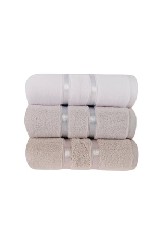 3 serviettes de toilette Dolce - Blanc et marron - 50 x 90 cm