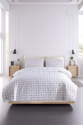 Ensemble couvre-lit en coton 48 fils/cm² Artus - Blanc et gris