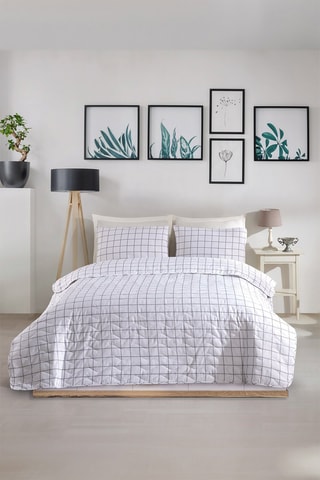 Ensemble couvre-lit en coton 48 fils/cm² Artus - Blanc et gris