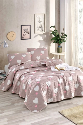 Ensemble couvre-lit en coton 48 fils/cm² Herz - Vieux rose et blanc