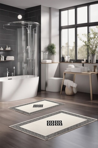 2 tapis de bain - Beige et noir - 40 x 60 / 60 x 100 cm
