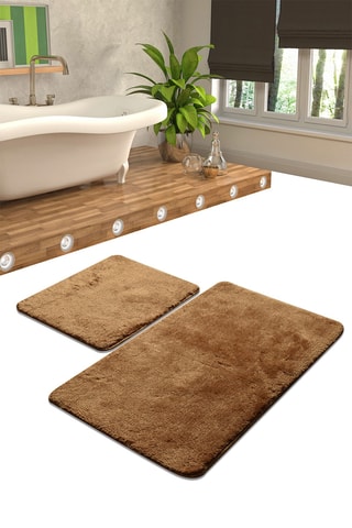 2 tapis de bain - Marron - 50 x 60 cm et 60 x 100 cm