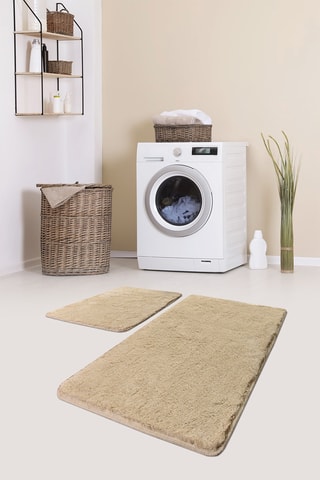 2 tapis de bain - Beige - 50 x 60 cm et 60 x 100 cm