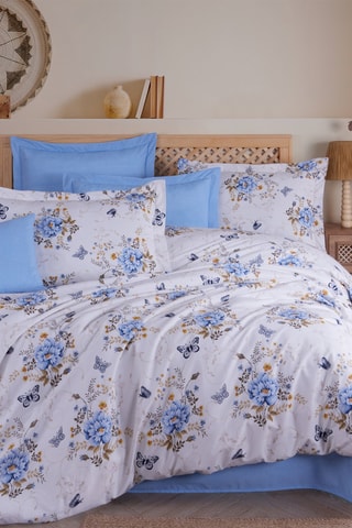 Parure de couette en coton 55 fils/cm² - Blanc et bleu