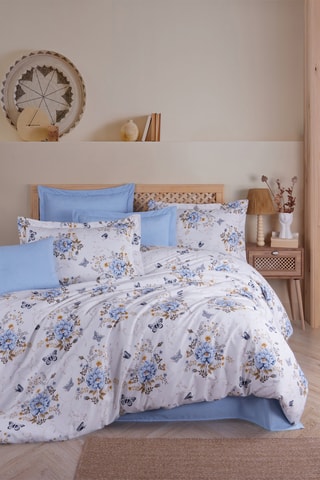 Parure de couette en coton 55 fils/cm² - Blanc et bleu