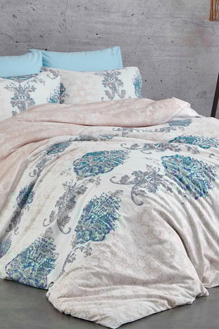 Parure de couette en coton 55 fils/cm² - Blanc et bleu