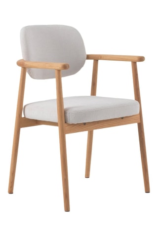 4 cadeirões em carvalho - Branco - Tecido chenille