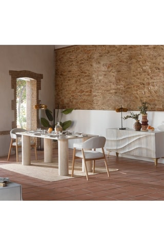 Mesa de refeição em cerâmica e madeira - 160 x 75 x 90 cm