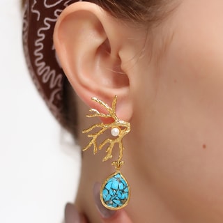 Oorbellen - Messing Doublé Goud en turquoise