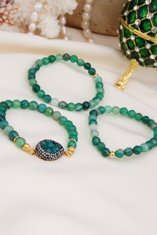 3 armbanden - Doublé Geelgoud, Agaten en Hematieten