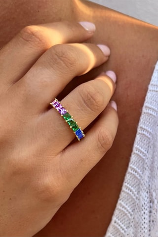 Bague - Bleu, vert et rose