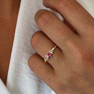 Bague - Laiton doré & pierres précieuses