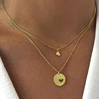 Collier cœur double chaîne - Laiton doré