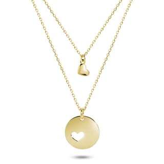 Collier cœur double chaîne - Laiton doré