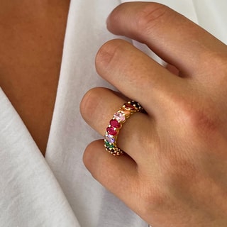 Bague - Laiton doré & pierres précieuses